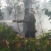 Polsek Pulau Panggung Bersama Tim Berjibaku Padamkan Kebakaran Lahan