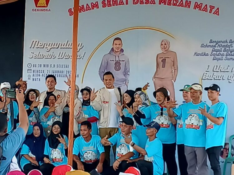 Achmad Khadafi Caleg DPRD Provinsi Dapil Banyuasin Dari Partai Gerindra Gelar Senam Sehat Desa Merah Mata