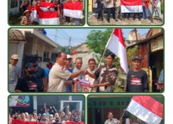 Jajaran Pengurus Dan Anggota DPC GWI Pesawaran Membagikan Bendera Merah Putih Di Desa Sukajaya Lempasing. 