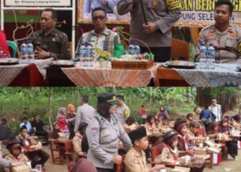 Polisi Bagikan Makanan Bergizi di SD terpencil Pulau Rimau Ketapang