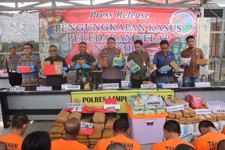 Polres Lampung Selatan Berhasil Ungkap Rp2,9 Miliar dan musnahkan 39,225 Miliar Narkotika