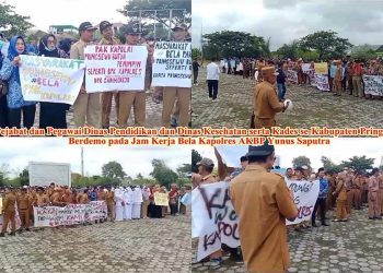 Kapolres Terancam Dipecat, Pegawai Dinas Kesehatan dan Dinas Pendidikan serta Kades se-Kabupaten Pringsewu Lakukan Demo