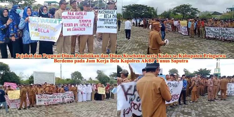 Kapolres Terancam Dipecat, Pegawai Dinas Kesehatan dan Dinas Pendidikan serta Kades se-Kabupaten Pringsewu Lakukan Demo