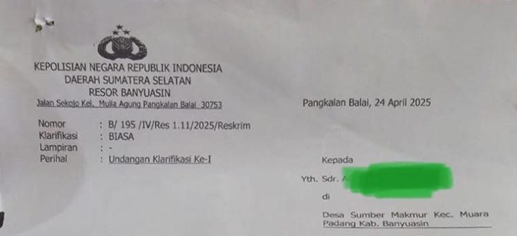 Polres Banyuasin Akan Melakukan Panggilan Ke-2 Terhadap AR (Oknum DPRD Banyuasin)