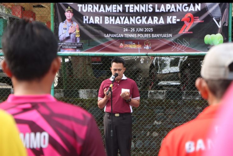 Kapolres Banyuasin Resmi Membuka Turnamen Tenis Lapangan Kapolres Cup Meriahkan HUT Bhayangkara Ke 79