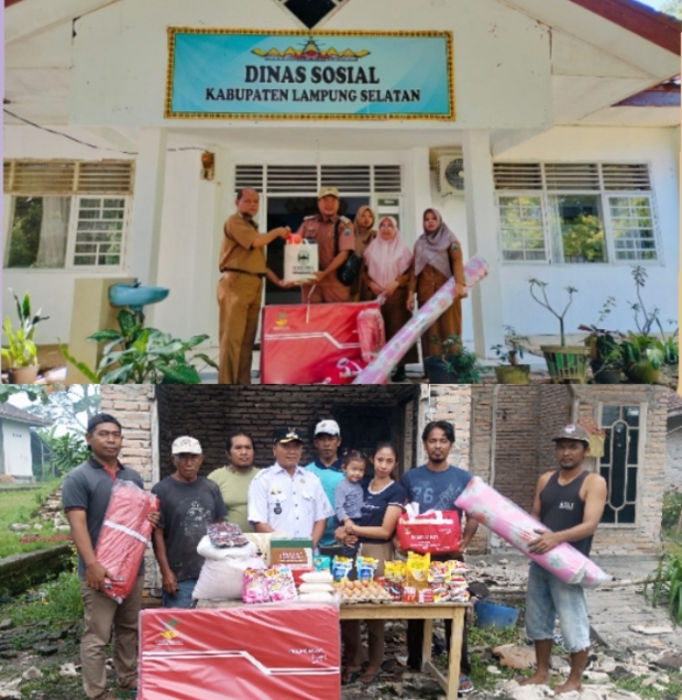 Dinas Sosial Lampung Selatan Melalui Pemdes Bali Agung Salurkan Bantuan Korban Kebakaran