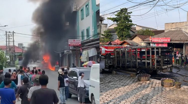 Si jago merah lalap truk muat BBM di depan Terminal Pringsewu ,