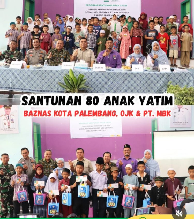 Santunan 80 Anak Yatim Sinergi Baznas Kota Palembang Dengan OJK Dan PT. MBK 