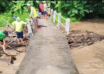 Akibat Diterjang Banjir Jembatan Way Pisang Desa Palas Aji Terancam Ambruk