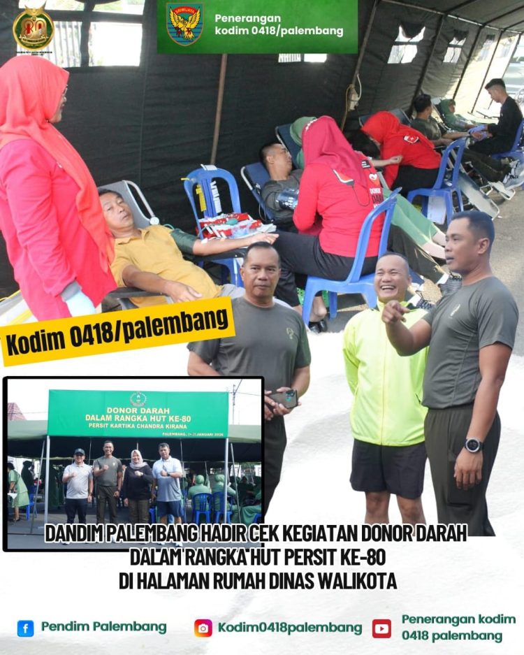 Dandim 0418/Palembang Tinjau Donor Darah HUT Persit ke-80 di Halaman Rumah Dinas Wali Kota ‎Palembang  ‎