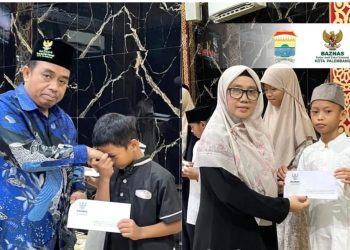 Tebar Berkah Ramadan, BAZNAS Kota Palembang Santuni Anak Yatim di Masjid Rahmatullah