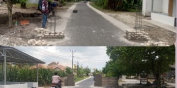 Ruas Jalan Desa Bumi Daya Pulau Jaya Dibangun Tugu Jalan
