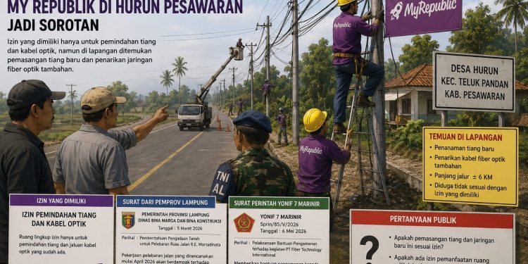 Diduga Kangkangi Aturan, Pemasangan Tiang dan Jaringan My Republik di Hurun Pesawaran Jadi Sorotan