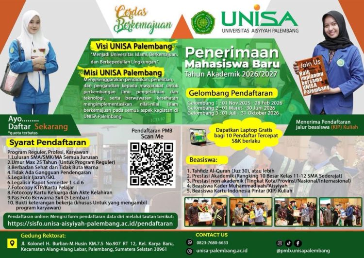 Universitas Aisyiyah Palembang Buka PMB 2026/2027, Cetak Generasi Cerdas Berkemajuan Lewat Kampus Islami Berdaya Saing Global