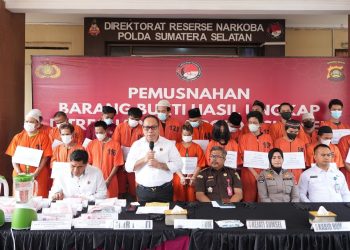 Polda Sumsel Musnahkan Barang Bukti Narkoba Hasil 20 Kasus, 29 Tersangka Diamankan